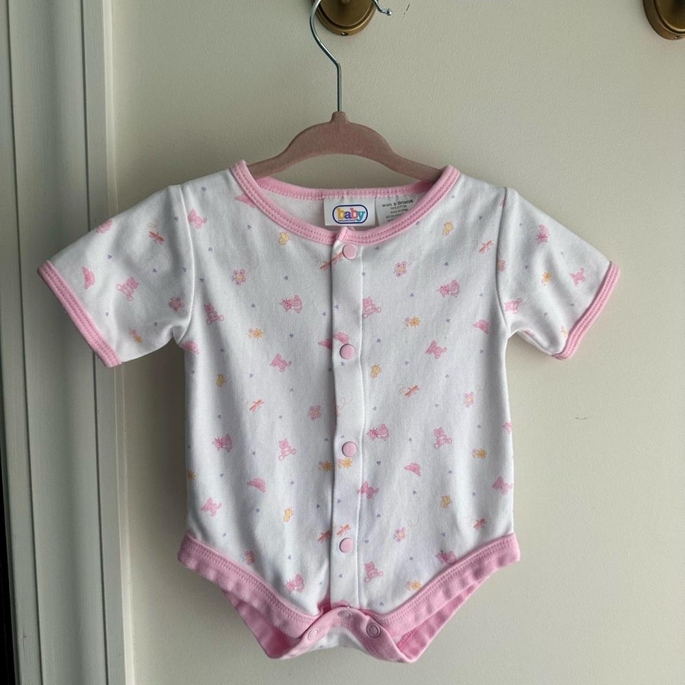 Vintage Baby | Baby Connection 0-3M | Pink Trim Onesie 100% Cotton